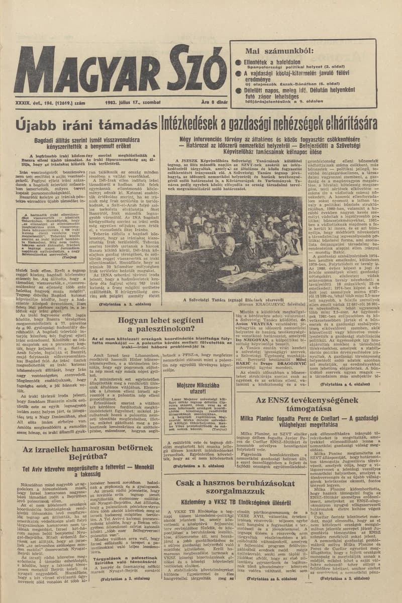 Magyar Szó, 39. évf. 1982. július 17. 194. sz. 1–20. oldal