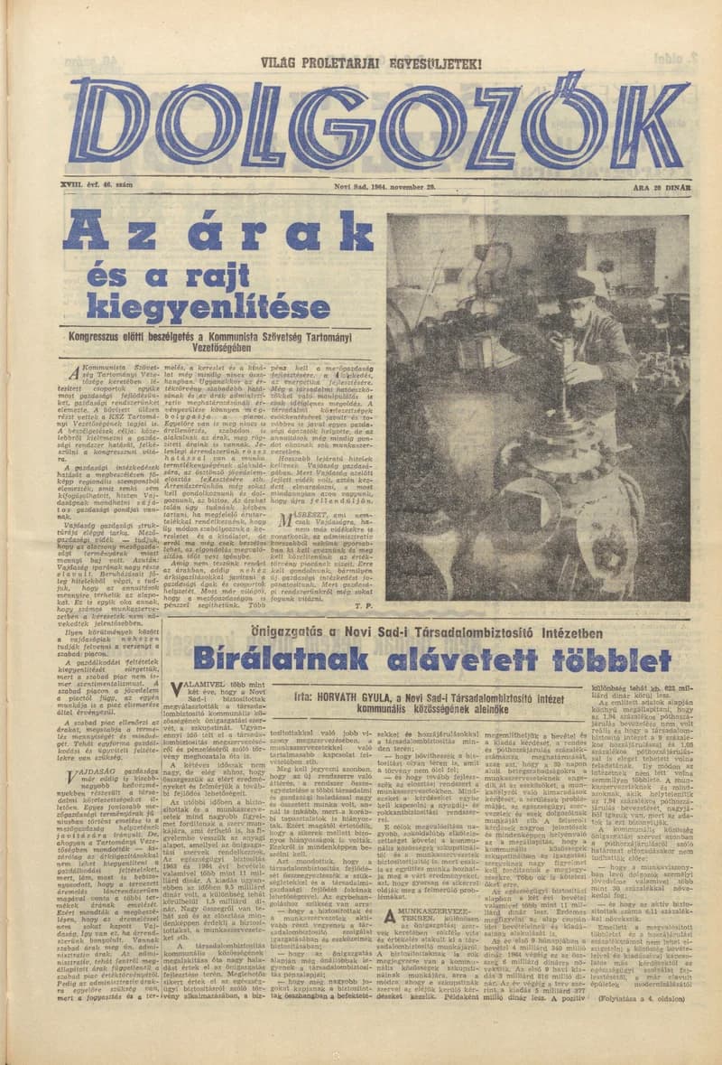 Dolgozók, 18. évf. 1964. november 20. 46. sz.