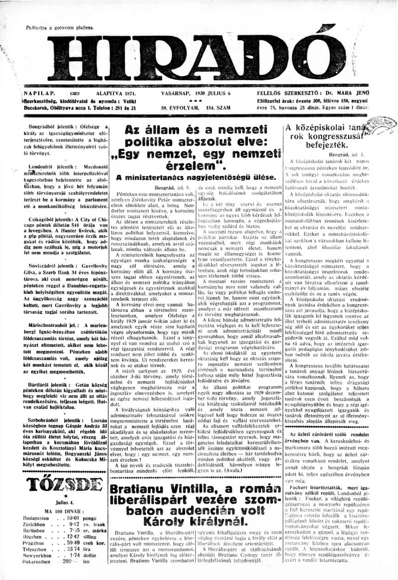 Híradó, 59. évf. 1930. június 6. 154. sz.