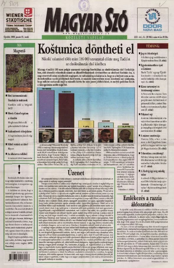Magyar Szó, 65. évf. 2008. január 22. 16. sz. 1–20. oldal