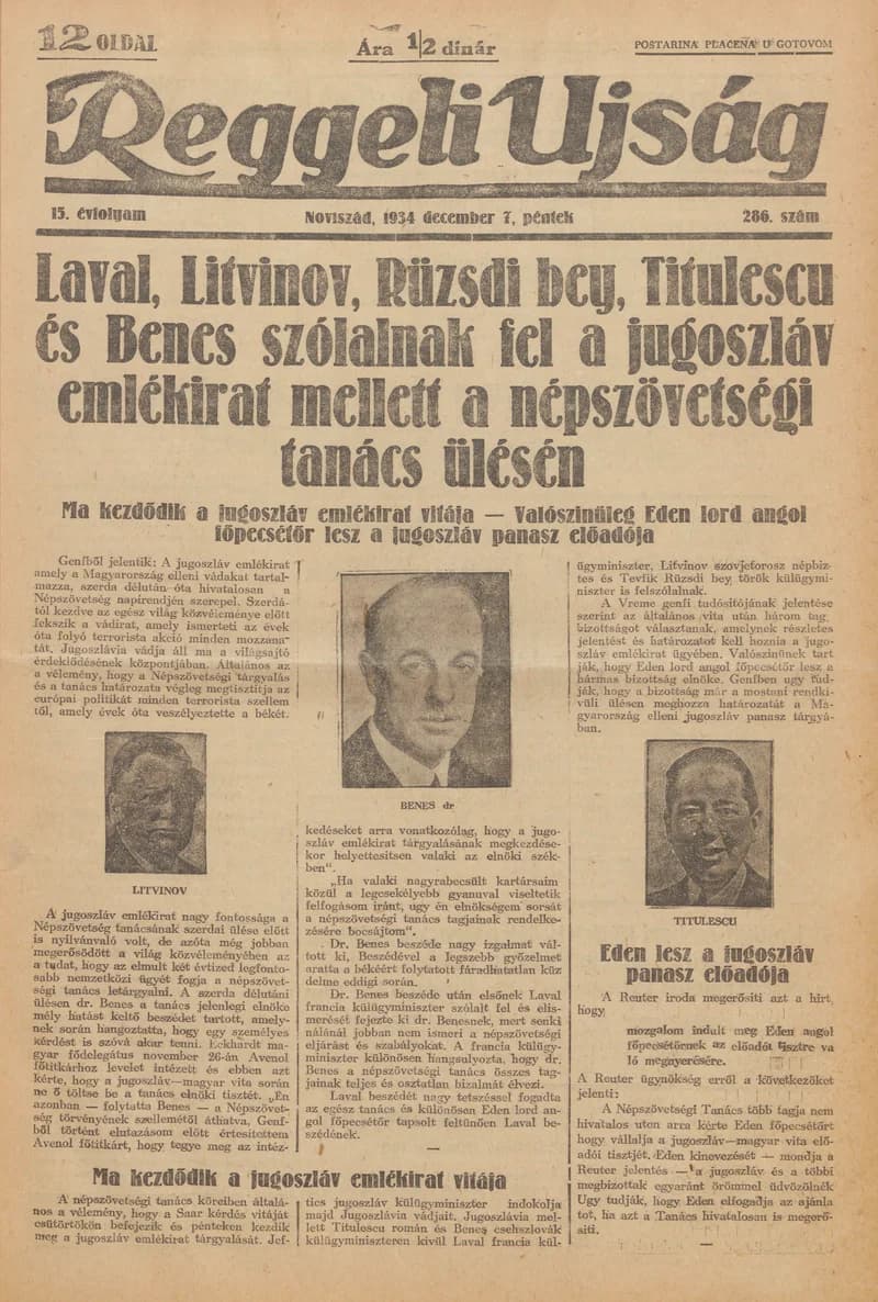 Reggeli Újság, 15. évf. 1934. december 7. 286. sz.