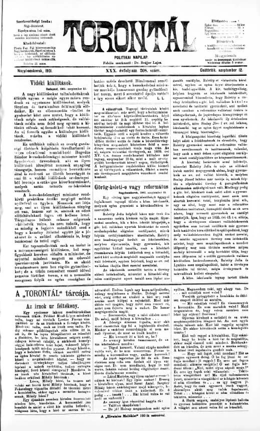 Torontál, 30. évf. 1901. szeptember 12. 208. sz.