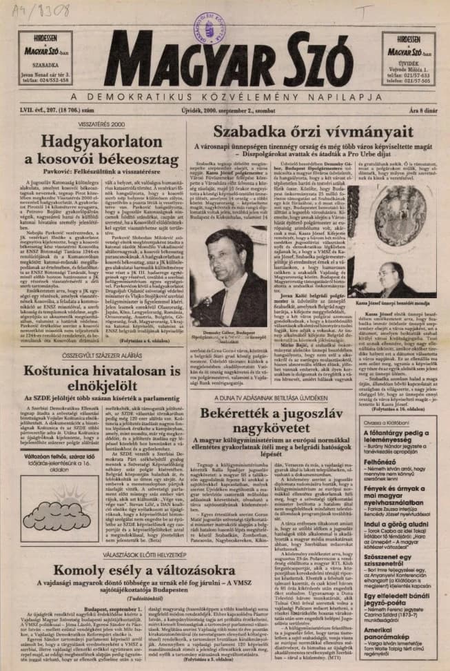 Magyar Szó, 57. évf. 2000. szeptember 2. 207. sz. 1–16. oldal
