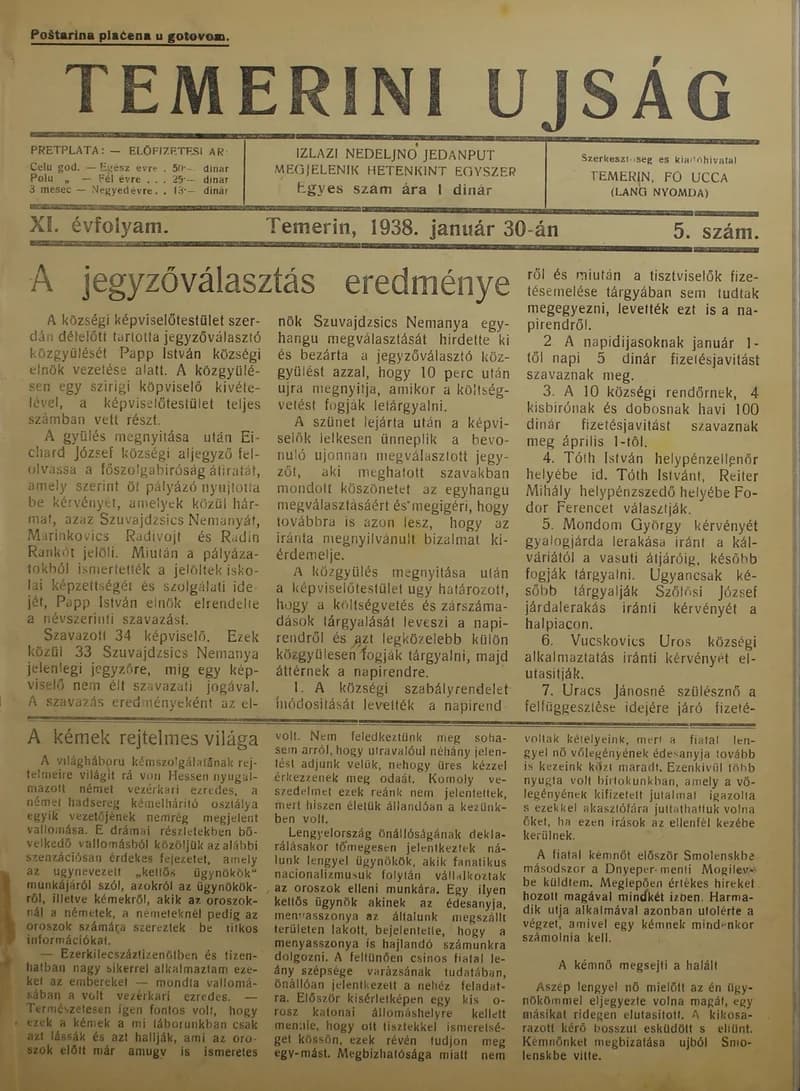 Temerini Újság 1928-1944