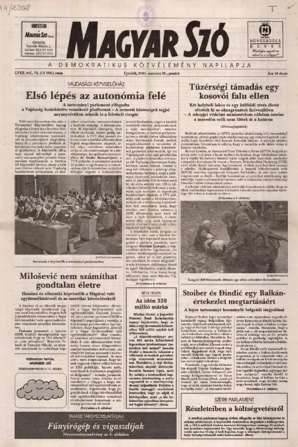 Magyar Szó, 58. évf. 2001. március 30. 74. sz. 1–16. oldal