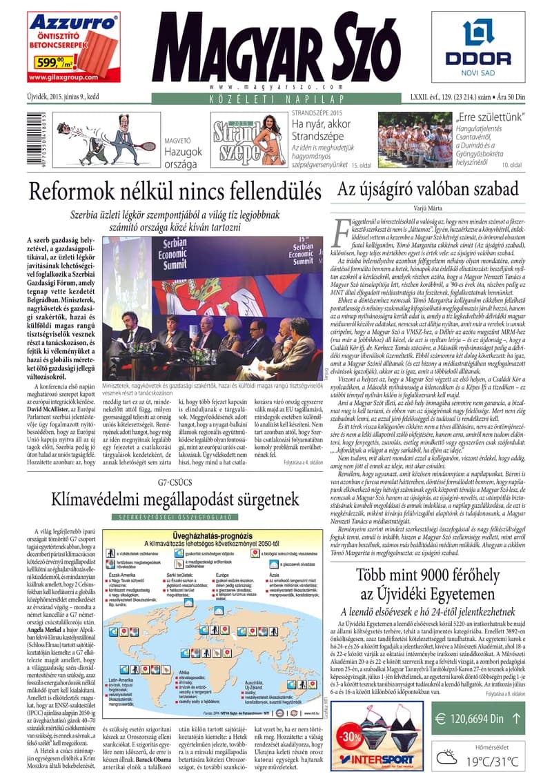 Magyar Szó, 72. évf. 2015. június 9. 129. sz. 1–20. oldal