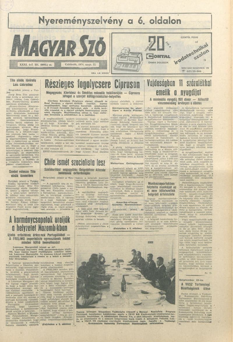 Magyar Szó, 31. évf. 1974. szeptember 12. 251. sz. 1–20. oldal
