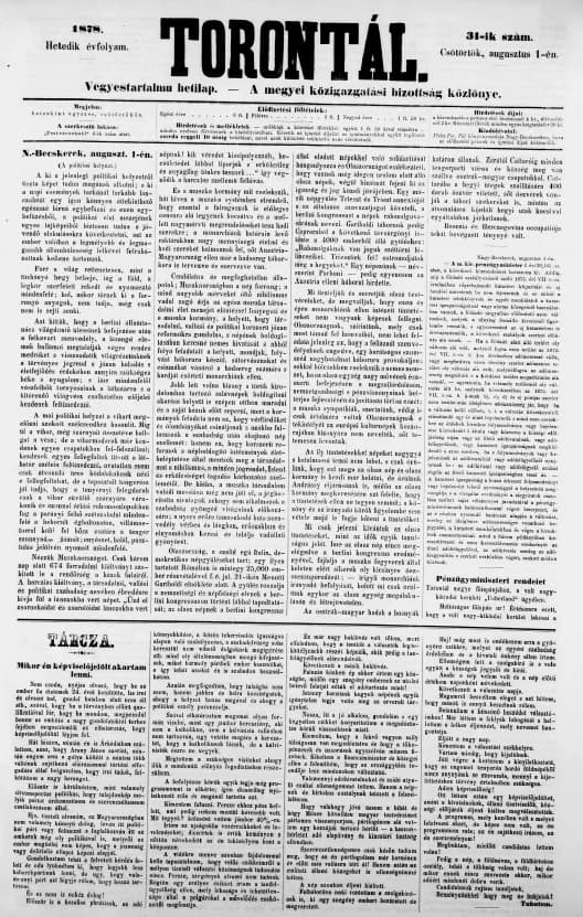 Torontál, 7. évf. 1878. augusztus 1. 31. sz.