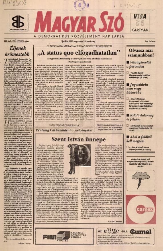Magyar Szó, 52. évf. 1995. augusztus 20. 193. sz. 1–24. oldal