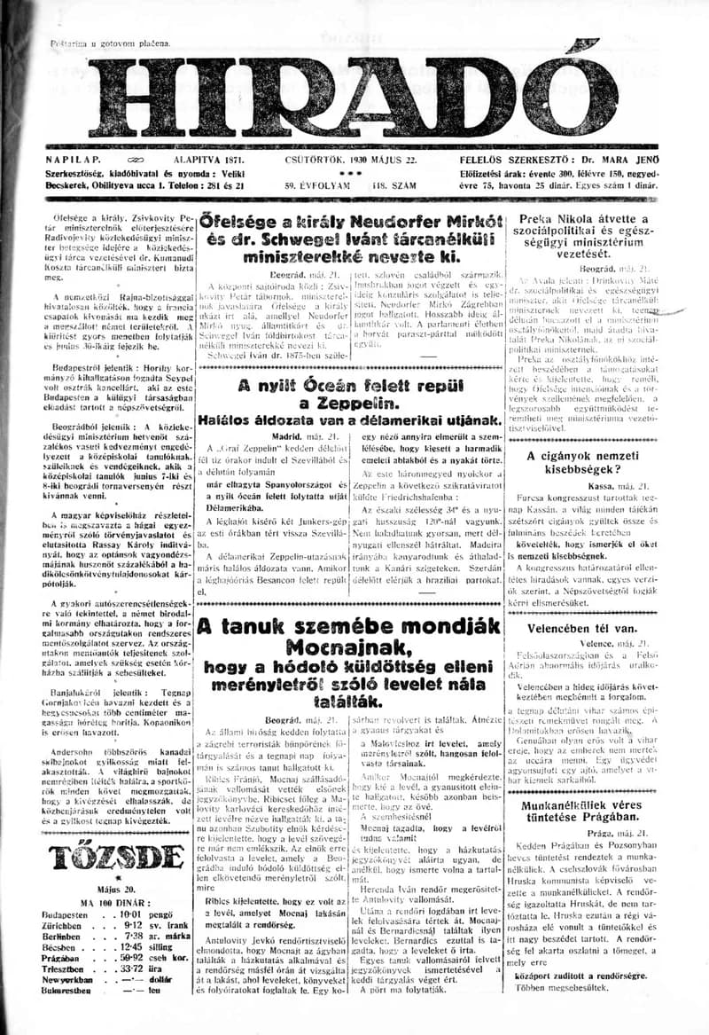 Híradó, 59. évf. 1930. május 22. 118. sz.