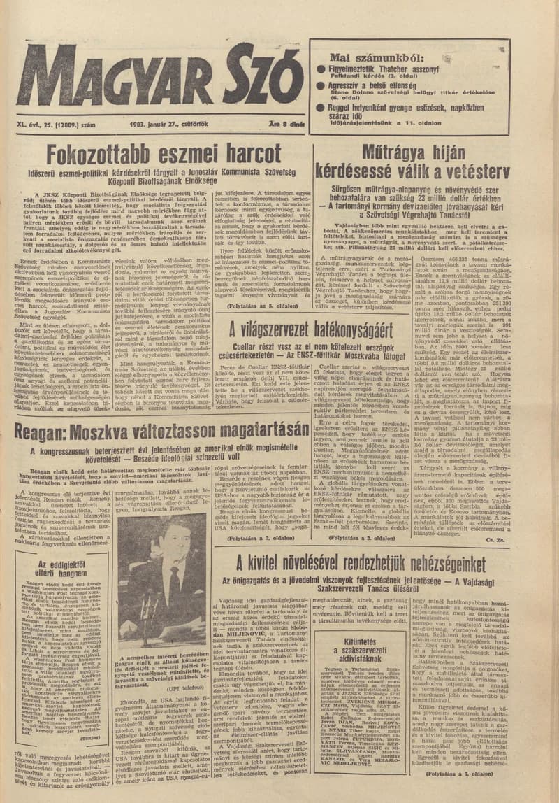 Magyar Szó, 40. évf. 1983. január 27. 25. sz. 1–24. oldal