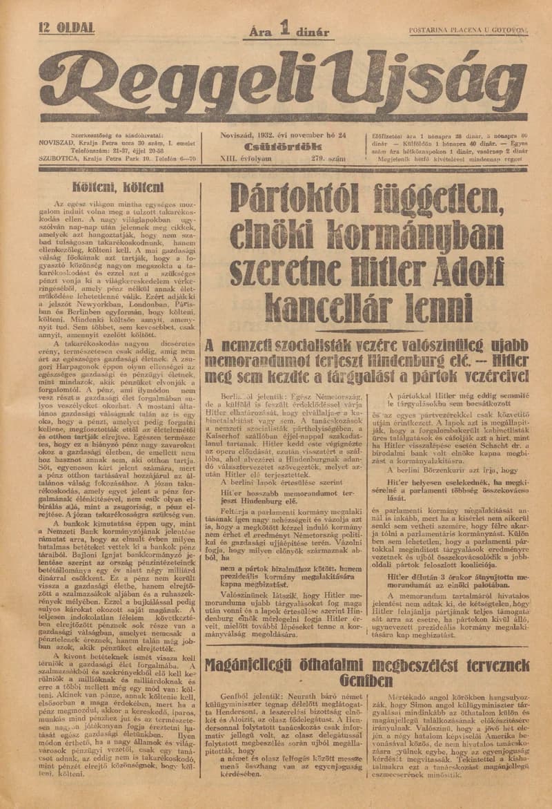 Reggeli Újság, 13. évf. 1932. november 24. 279. sz.