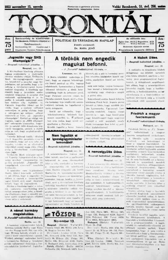 Torontál, 51. évf. 1922. november 15. 256. sz.