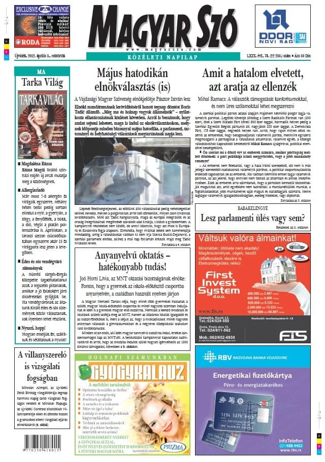 Magyar Szó, 69. évf. 2012. április 5. 78. sz. 1–20. oldal