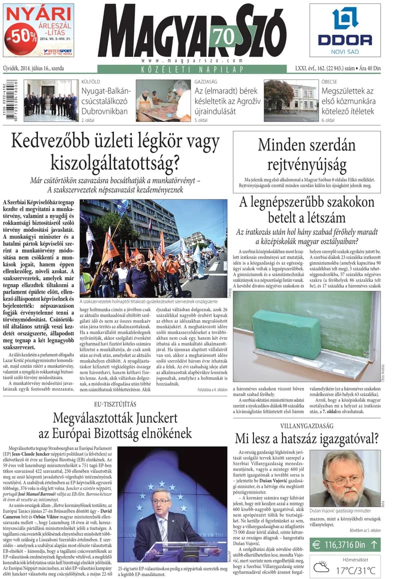 Magyar Szó, 71. évf. 2014. július 16. 162. sz. 1–16. oldal