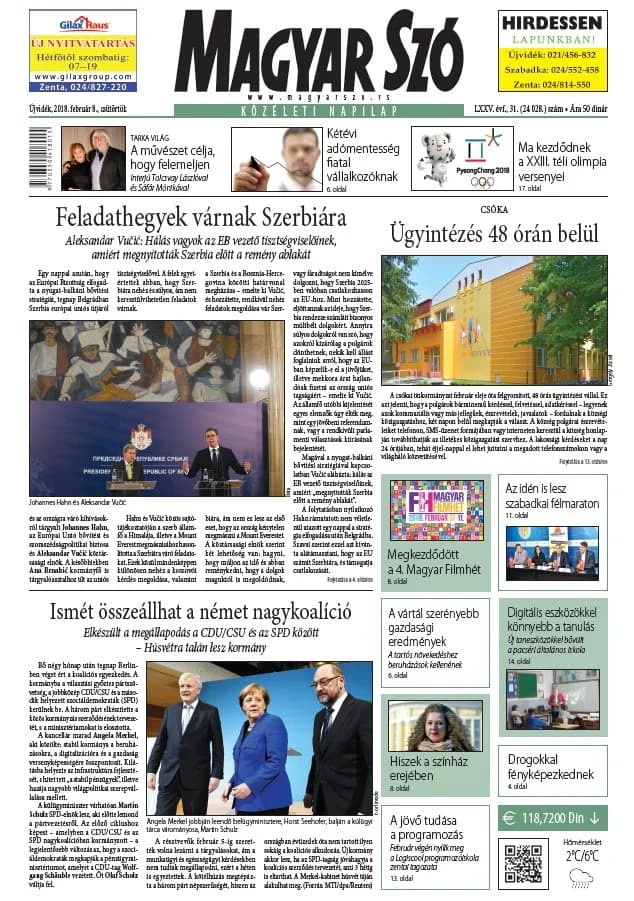 Magyar Szó, 75. évf. 2018. február 8. 31. sz. 1–20. oldal