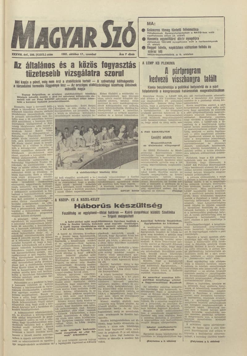 Magyar Szó, 38. évf. 1981. október 17. 286. sz.