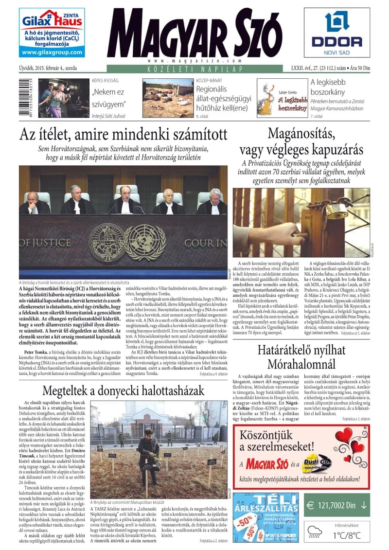 Magyar Szó, 72. évf. 2015. február 4. 27. sz. 1–16. oldal