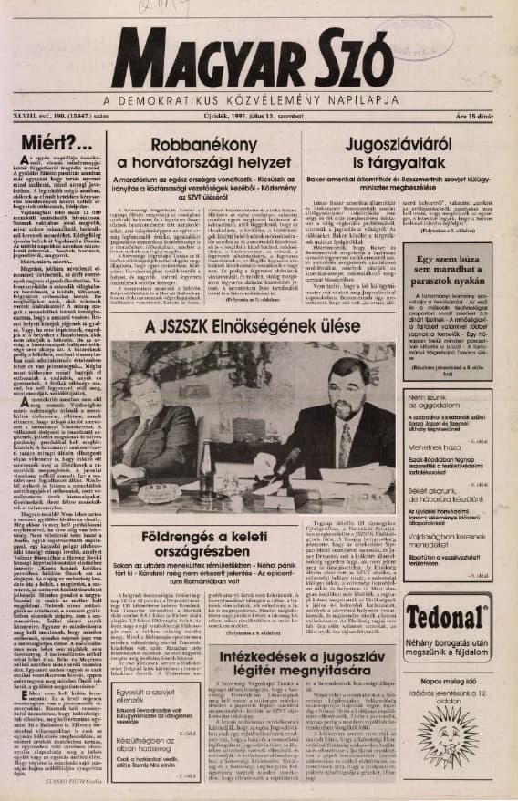 Magyar Szó, 48. évf. 1991. július 13. 190. sz. 1–24. oldal