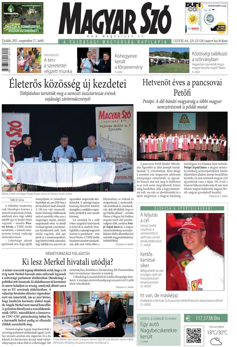 Magyar Szó, 78. évf. 2021. szeptember 27. 225. sz. 1–20. oldal