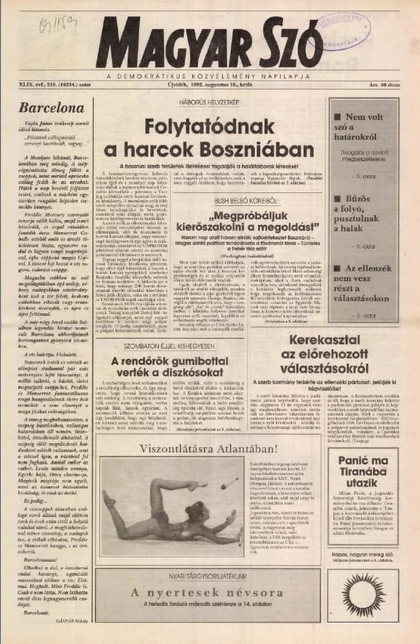Magyar Szó, 49. évf. 1992. augusztus 10. 218. sz. 1–16. oldal