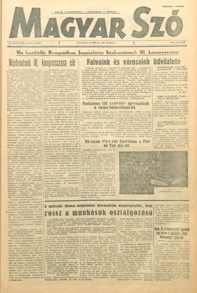 Magyar Szó, 6. évf. 1949. április 9. 84. sz. 1–4. oldal