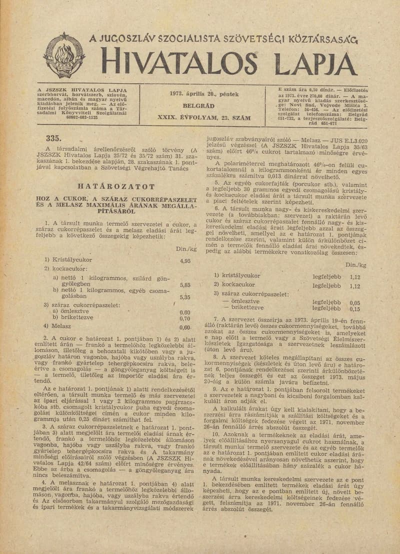 A Jugoszláv Szocialista Szövetségi Köztársaság Hivatalos Lapja, 29. évf. 1973. április 20. 23. sz. 809–812. oldal