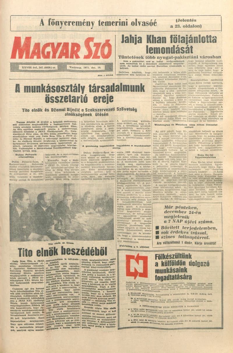 Magyar Szó, 28. évf. 1971. december 19. 347. sz. 1–32. oldal
