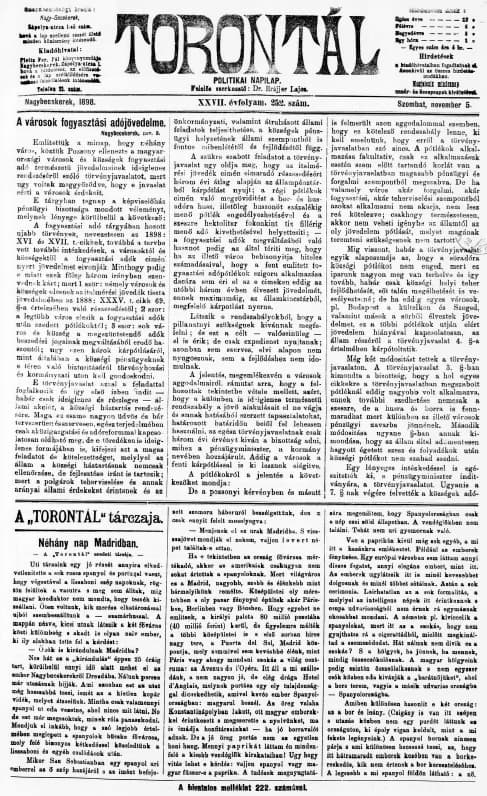 Torontál, 27. évf. 1898. november 5. 252. sz.