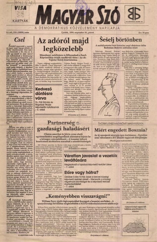 Magyar Szó, 51. évf. 1994. szeptember 30. 210. sz. 1–16. oldal