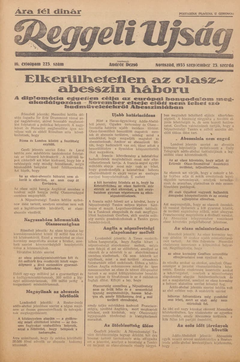 Reggeli Újság, 16. évf. 1935. szeptember 25. 225. sz.