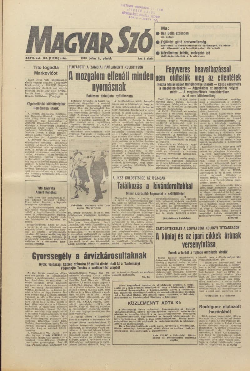 Magyar Szó, 36. évf. 1979. július 6. 183. sz. 1–20. oldal