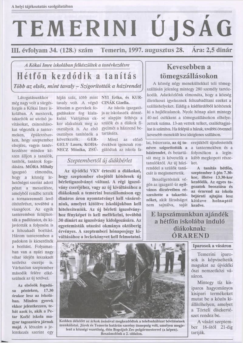 Temerini Újság, 3. évf. 1997. augusztus 28. 34. sz.