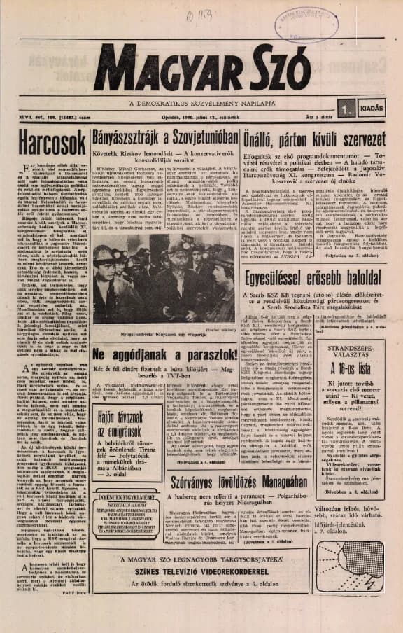Magyar Szó, 47. évf. 1990. július 12. 189. sz. 1–16. oldal