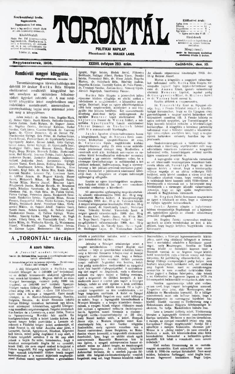 Torontál, 37. évf. 1908. december 10. 283. sz.