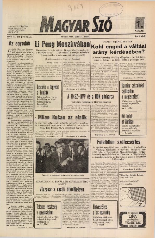 Magyar Szó, 47. évf. 1990. április 24. 112. sz. 1–20. oldal