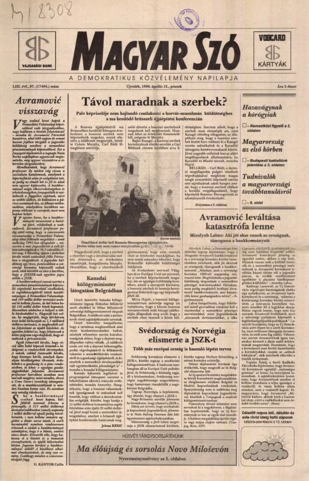 Magyar Szó, 53. évf. 1996. április 12. 87. sz. 1–16. oldal