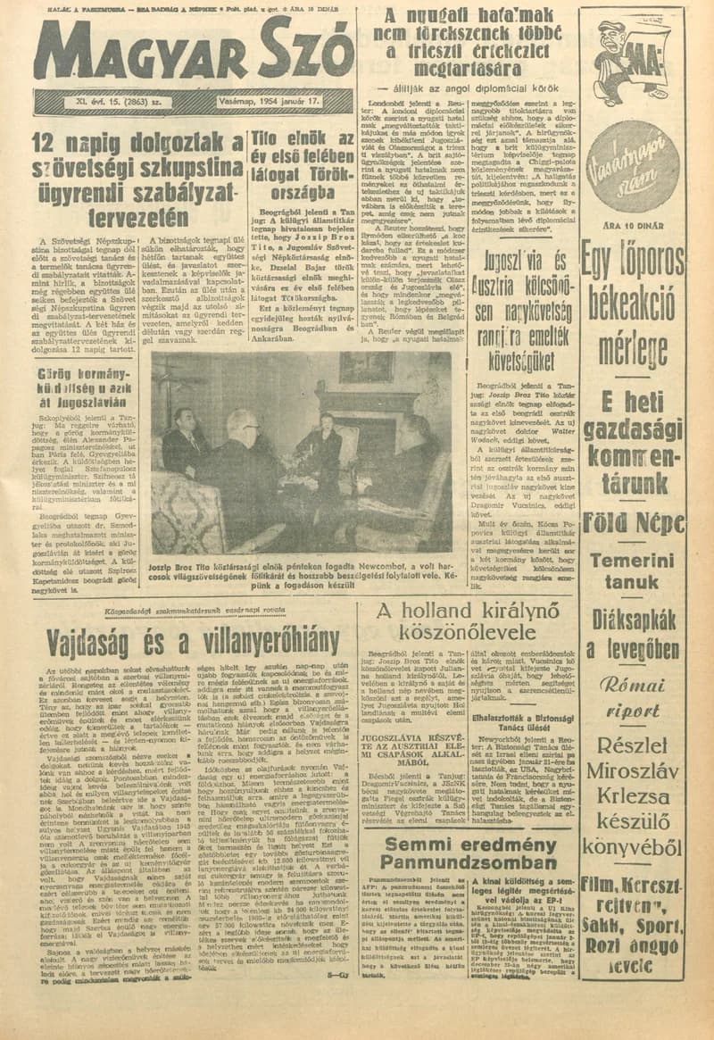 Magyar Szó, 11. évf. 1954. január 17. 15. sz. 1–14. oldal