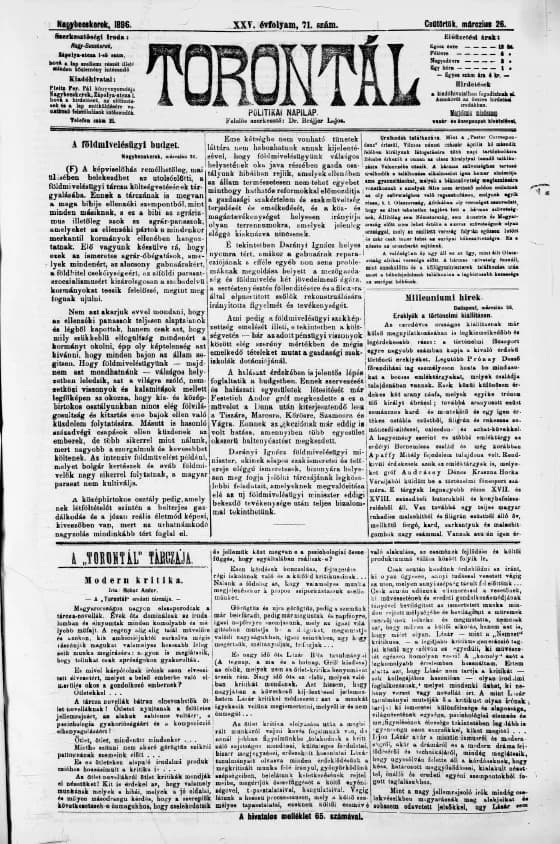 Torontál, 25. évf. 1896. március 26. 71. sz.