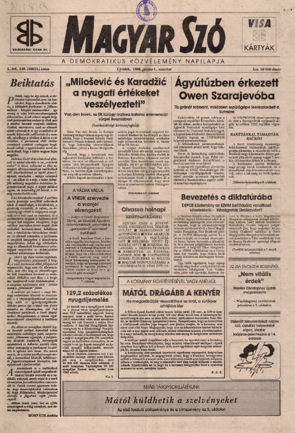 Magyar Szó, 50. évf. 1993. június 5. 149. sz. 1–16. oldal