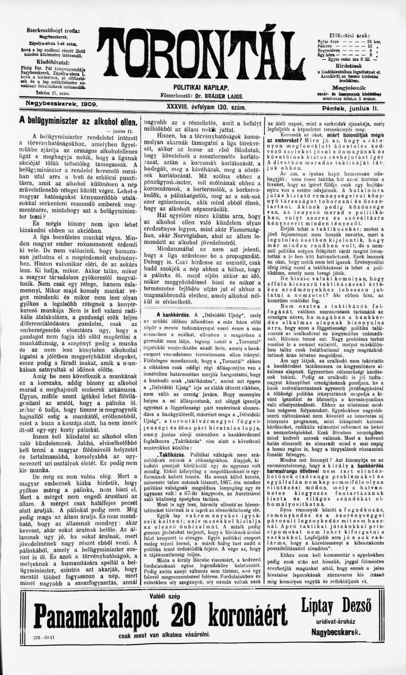 Torontál, 38. évf. 1909. június 11. 130. sz.