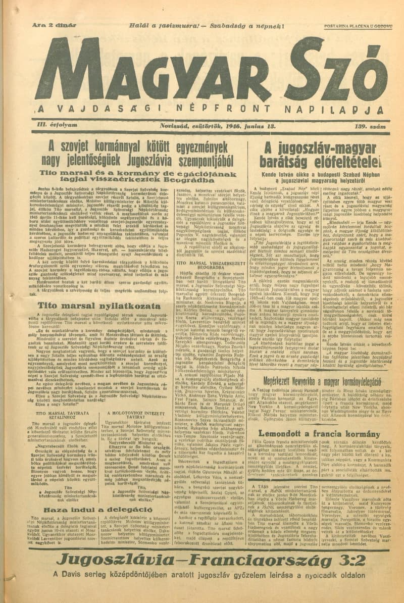 Magyar Szó, 3. évf. 1946. június 13. 139. sz. 1–8. oldal