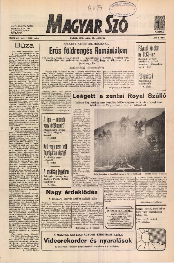 Magyar Szó, 47. évf. 1990. május 31. 147. sz. 1–16. oldal