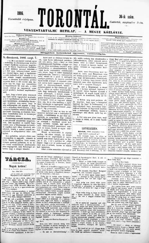 Torontál, 15. évf. 1886. szeptember 9. 36. sz.