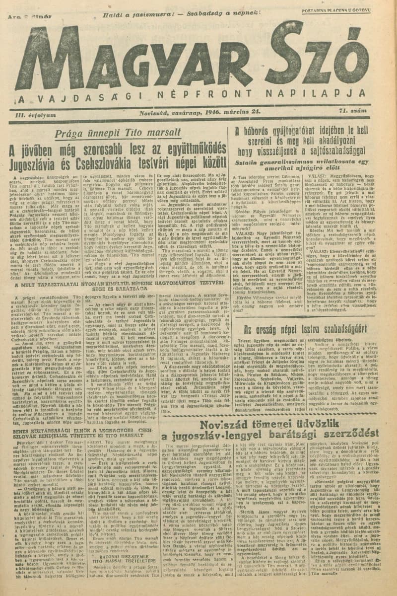 Magyar Szó, 3. évf. 1946. március 24. 71. sz. 1–8. oldal