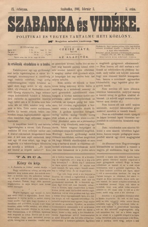 Szabadka és vidéke II, 9. évf. 1901. február 3. 5. sz.