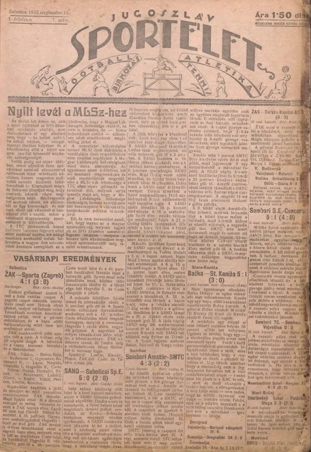 Jugoszláv sportélet, 1. évf. 1922. szeptember 11. 7. sz.