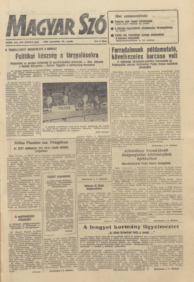 Magyar Szó, 39. évf. 1982. november 10. 310. sz. 1–24. oldal