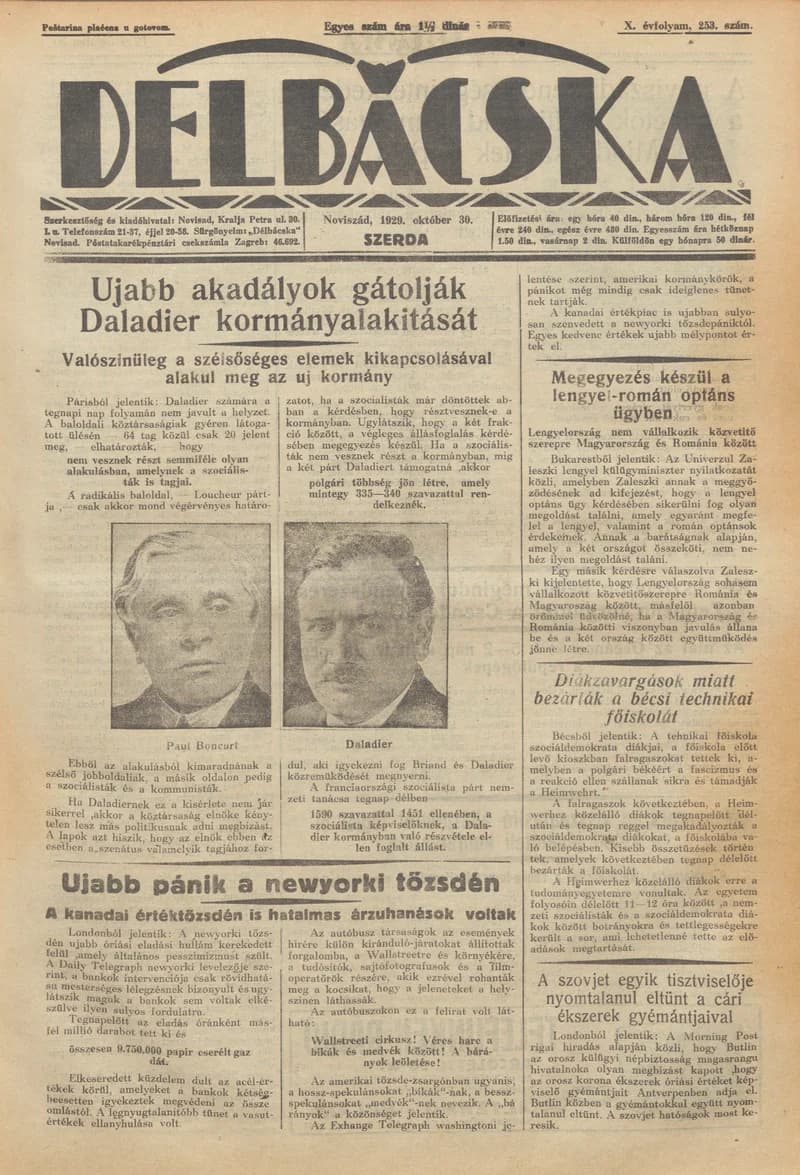 Délbácska, 10. évf. 1929. október 30. 253. sz.