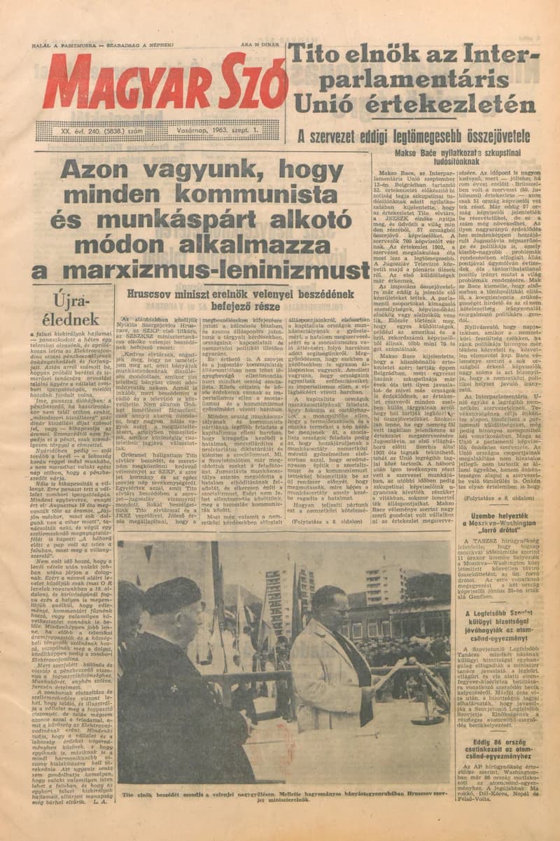 Magyar Szó, 20. évf. 1963. szeptember 1. 240. sz. 1–24. oldal